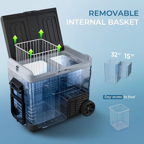 EUHOMY 12 Volt Refrigerator, 37QT(35L) Electric Cooler, Portable Freezer 12V/24V DC 110-240V AC, 12V Fridge -4�H~68�H