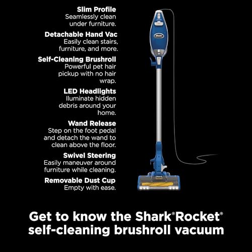 Shark HV322 Rocket Deluxe Pro Corded Stick Vacuum with LED Headlights, XL Dust Cup, Lightweight, Perfect for Pet Hair Pickup