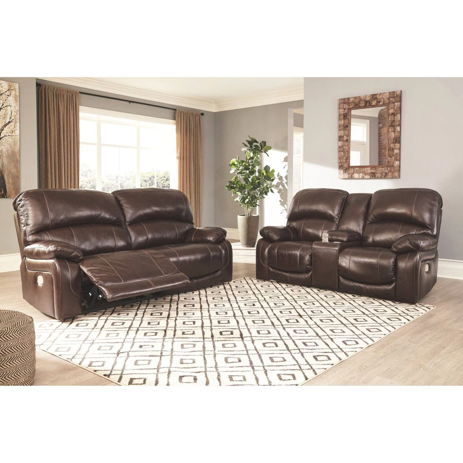 Ashley Furniture Hallstrung Leather Power Reclining Sofa in Gray