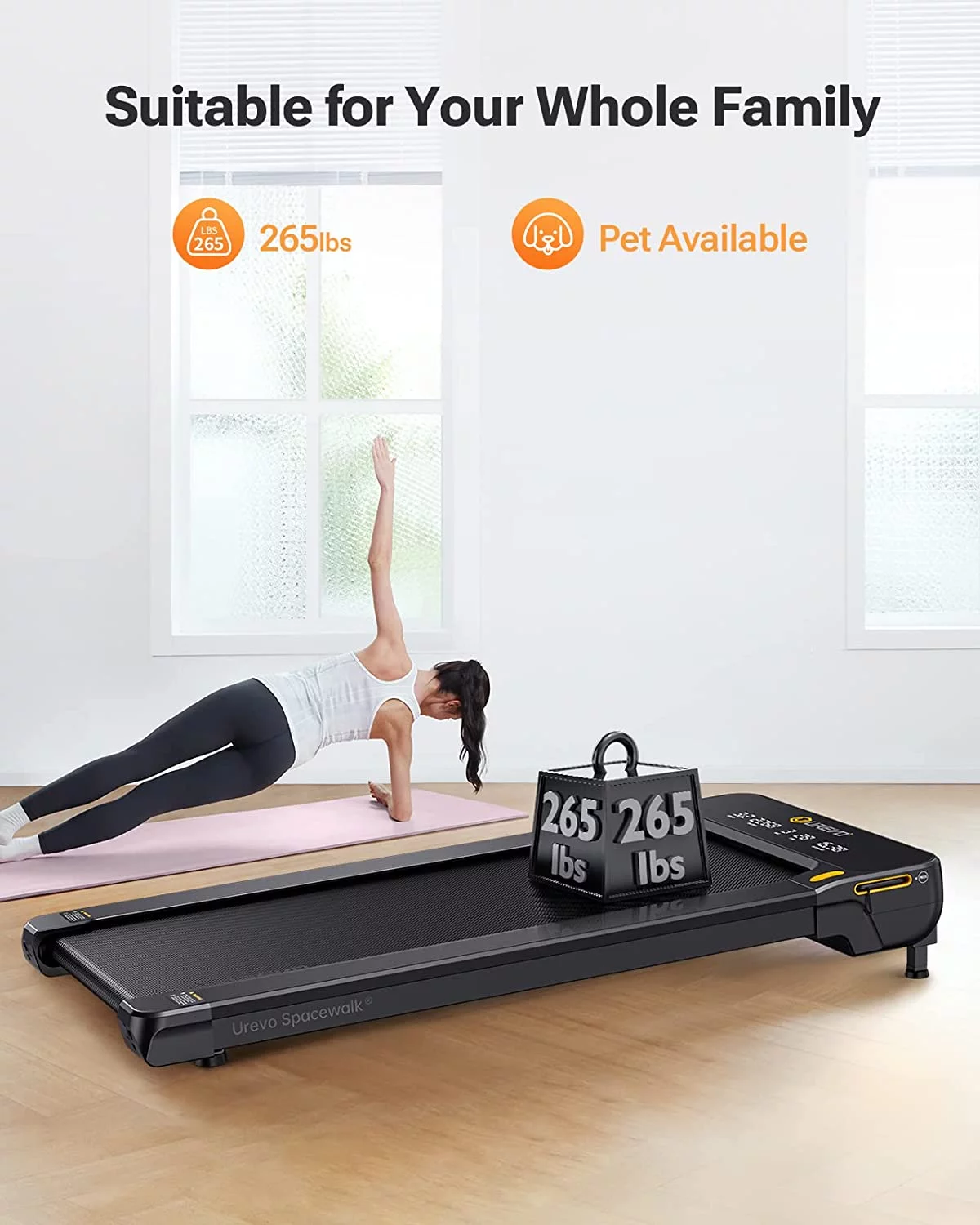 UREVO Treadmill with 9% Auto Incline, ?2.5 HP 265lbs Under Desks Treadmill with Remote Control Walking Pad for Home Office