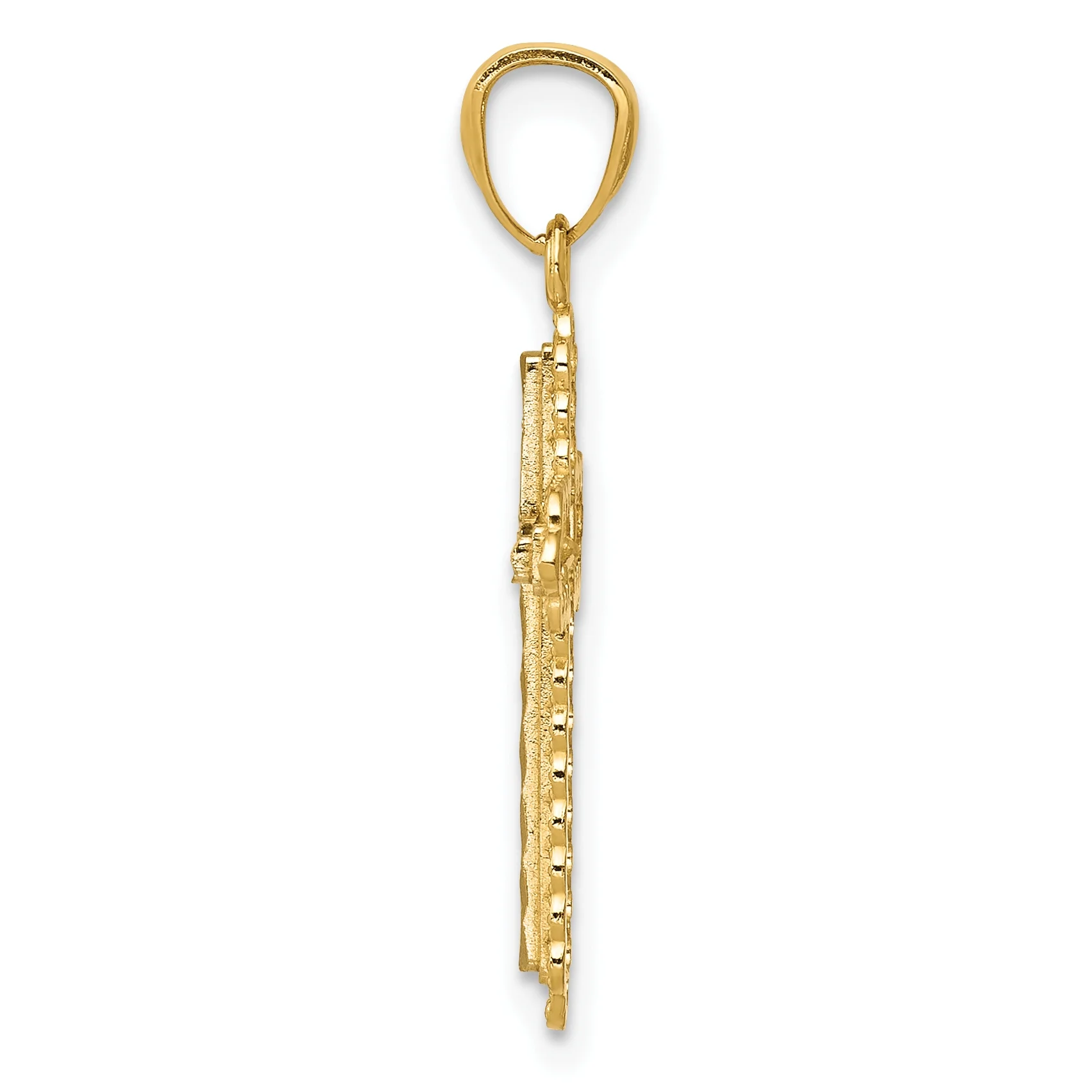 14K Two-Tone Gold Rhodium Plated Diamond Cut Cross Pendant (21 mm X 13 mm) With 14K Yellow Gold Light Weight Rope Chain 16"