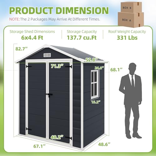 Outdoor Storage Shed 6x4.4FT, Resin Shed Plastic with Floor for Garden Tool,Waterproof Outdoor Resin Storage,Lockable Doors for Patio,Yard