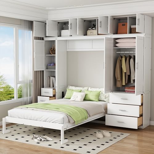 Harper & Bright Designs Twin Size Murphy Bed Cabinet Wall Bed Chest with Storage Shelves