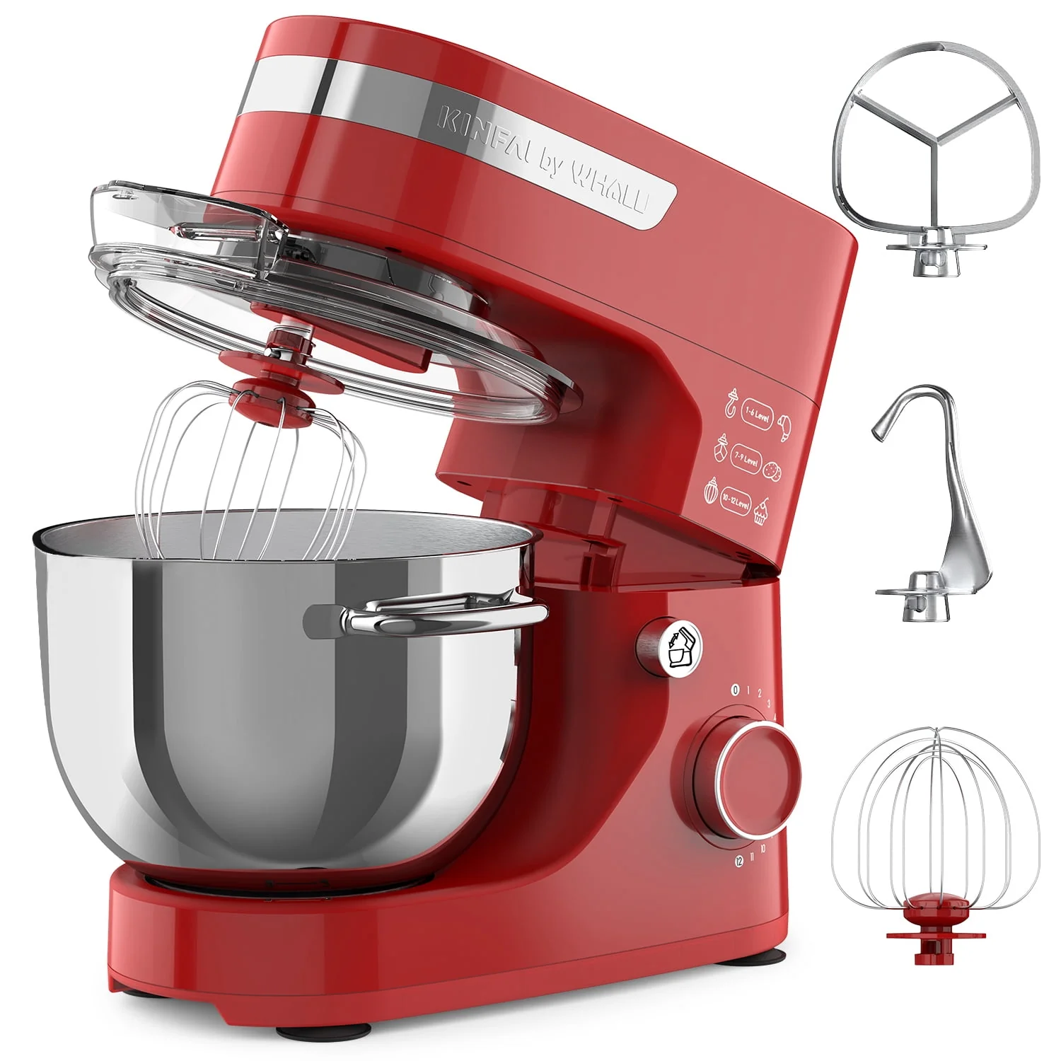 WHALL® Stand Mixer - 5.5Qt 12-Speed Tilt-Head Electric Kitchen Mixer with Dough Hook/Wire Whip/Beater, Stainless Steel Bowl (Blue)