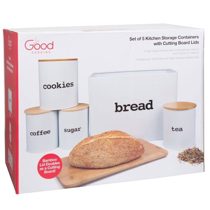 Bread Box (extra Large) and 5 Piece Kitchen Canister Set W Bread Cutting Board- Deluxe Food Storage Containers with Air Tight Ba