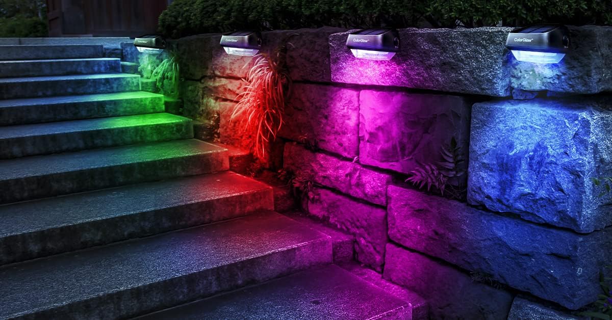 BRIGHTOLOGY - Color Glow Solar Outdoor Lights (4 LED Lights) - Waterproof Outdoor Solar Lights Outdoor - Powered Rainbow