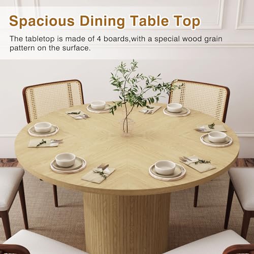 47 inch Round Dining Table for 4, Kitchen Table Dinner Table with 2-Layer Storage Shelf and Wood Slide Door for Home Dining Room Living Room (Walnut)