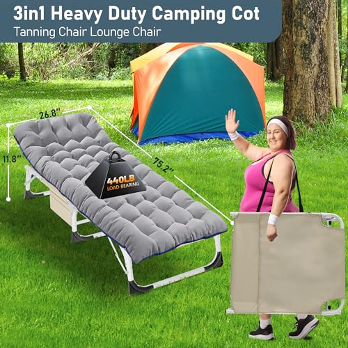 DoCred Folding Camping Cot with Mattress, 2 Pack Heavy Duty Folding Cot for Adults, Portable Sleeping Cot Bed Adults Outdoor Bed with Carry Bag