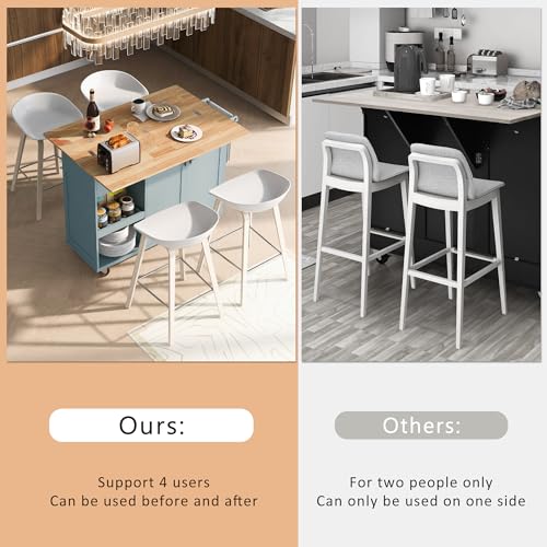 55.7'' Large Kitchen Island with 2 Drop Leaf, Rolling Kitchen Cart on 5 Wheels with Power Outlet