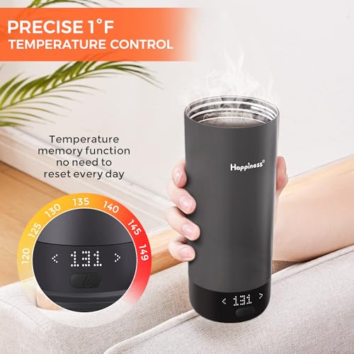 Happiness Self-Heating Travel Mug 20oz,Smart Rechargeable Electric Temperature Control Heated Coffee Cup