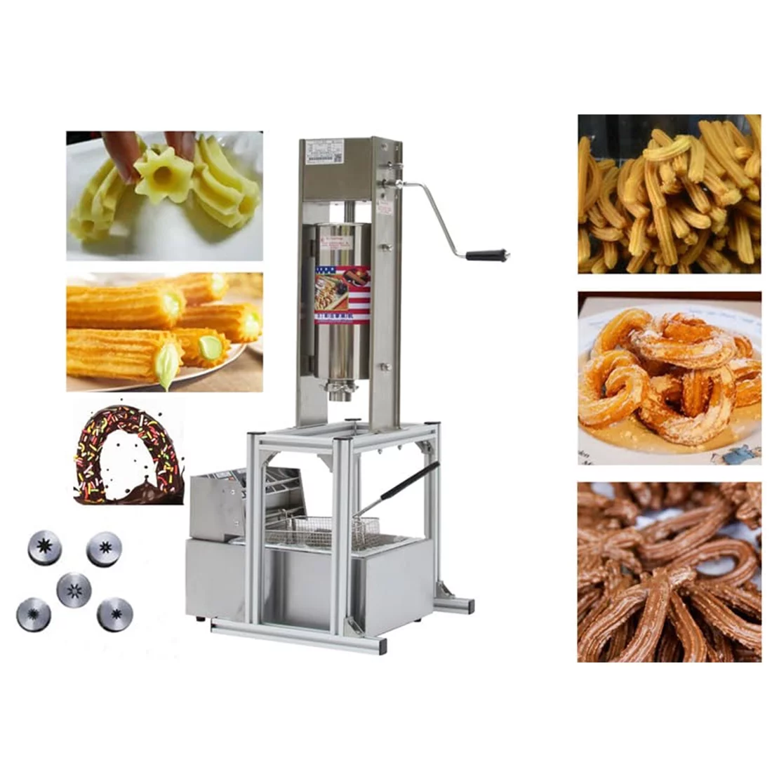 INTBUYING 5L Electric Churro Making Machine Churro Twisted Stick Maker with 6L Electric Deep Fryer