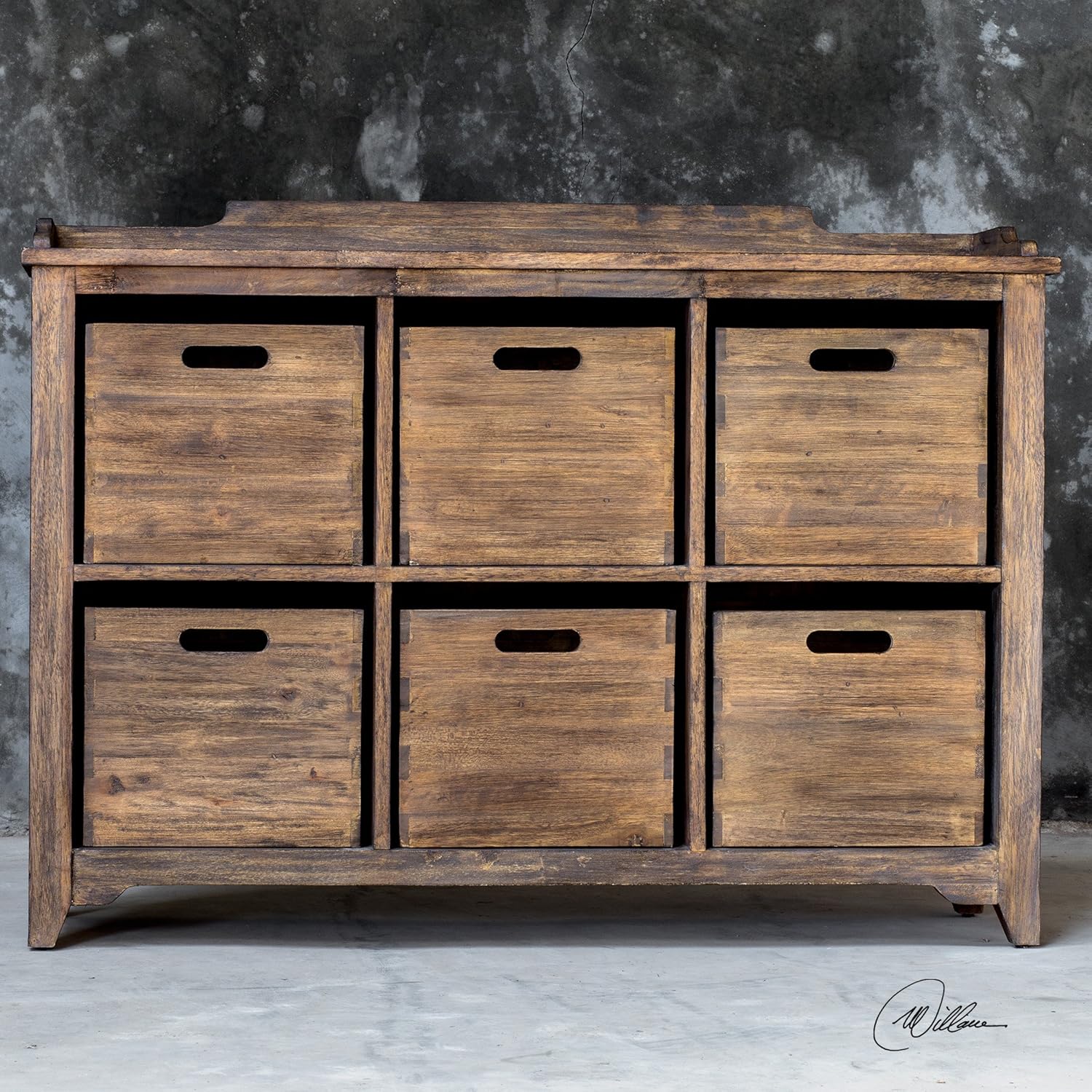 MY SWANKY HOME Rustic Vintage Antique Style Storage Bin Hobby Cabinet Cupboard Six Drawer Wood