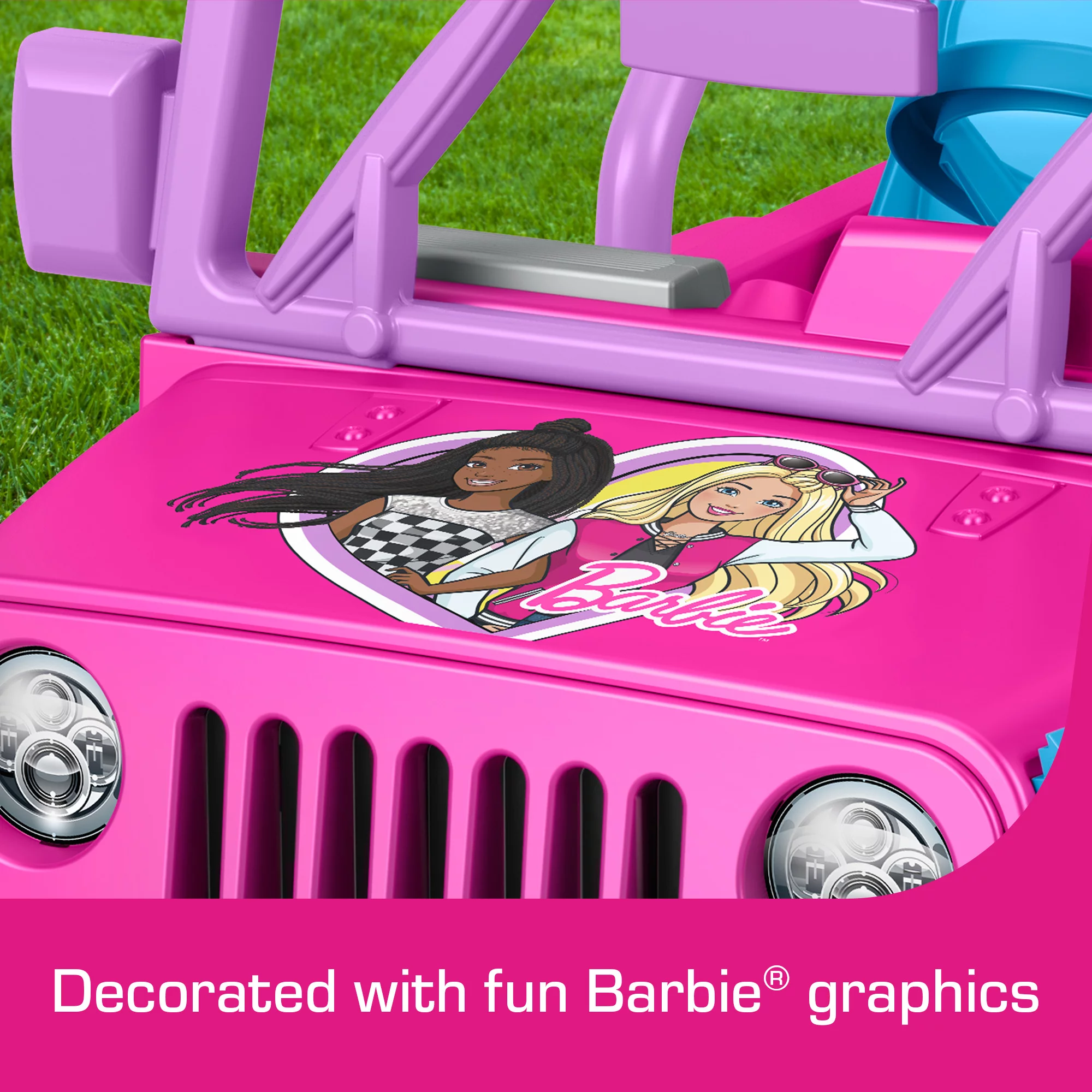 Power Wheels Barbie Jeep Wrangler Ride-On Toy with Music, Battery-Powered Preschool Toy