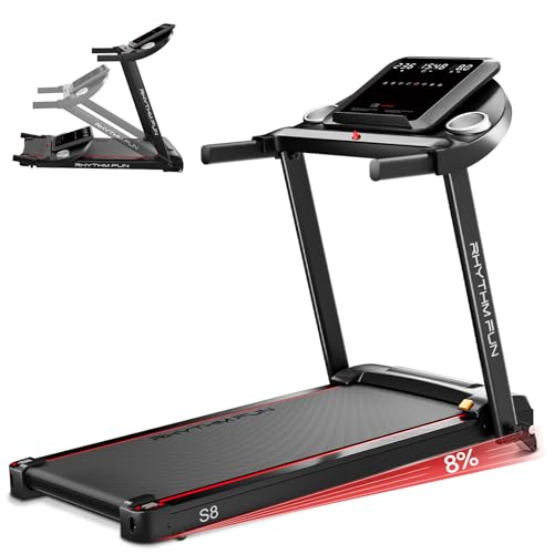 RHYTHM FUN 8.0 MPH Treadmills for Home, Running Walking Pad Treadmill with Incline up to 8%, Foldable Treadmill with Handle Bar
