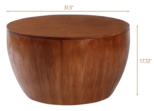 31.50" Farmhouse Wood Round Cofee Table for Living Room - Vintage Style Bucket Shaped Coffee Center Table with Storage Function