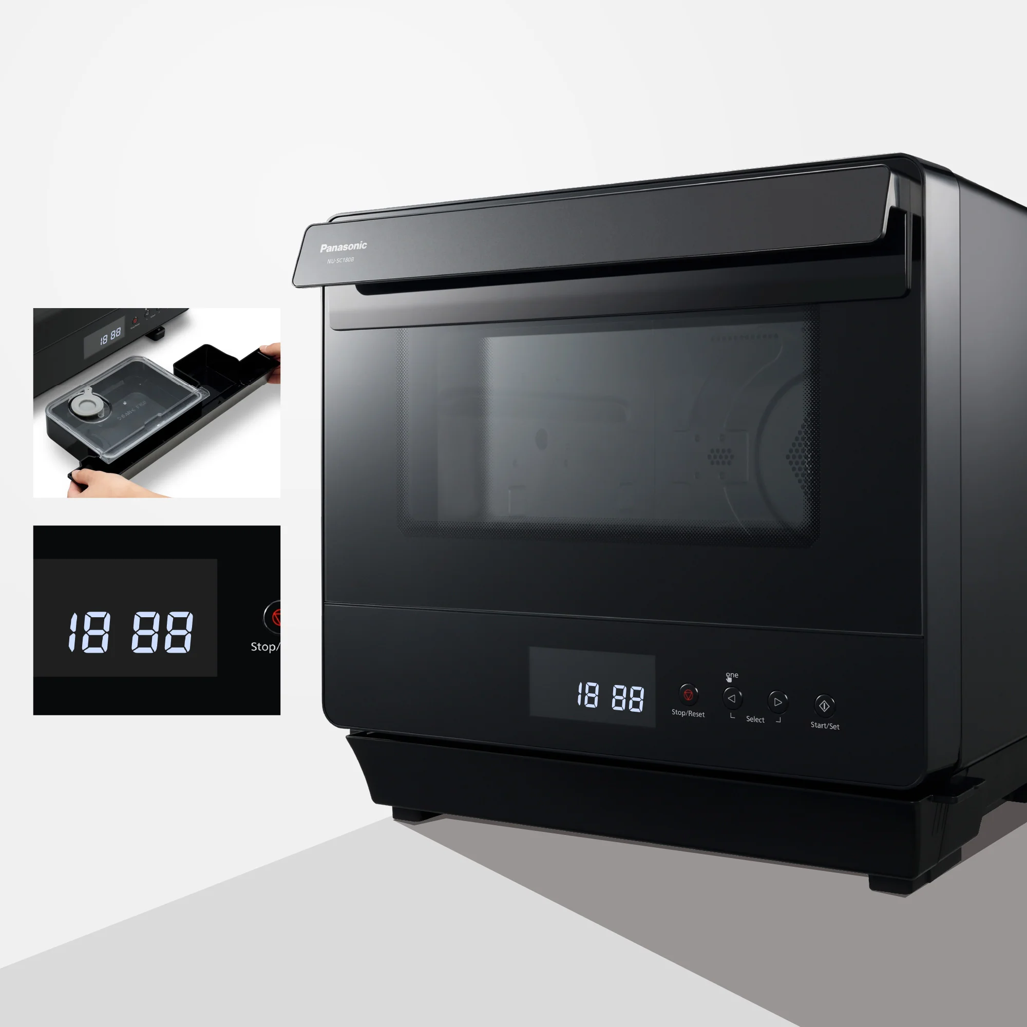 Panasonic Steam Convection Oven: 0.71 cu.ft, 20L,  2-in-1, black | NU-SC180B