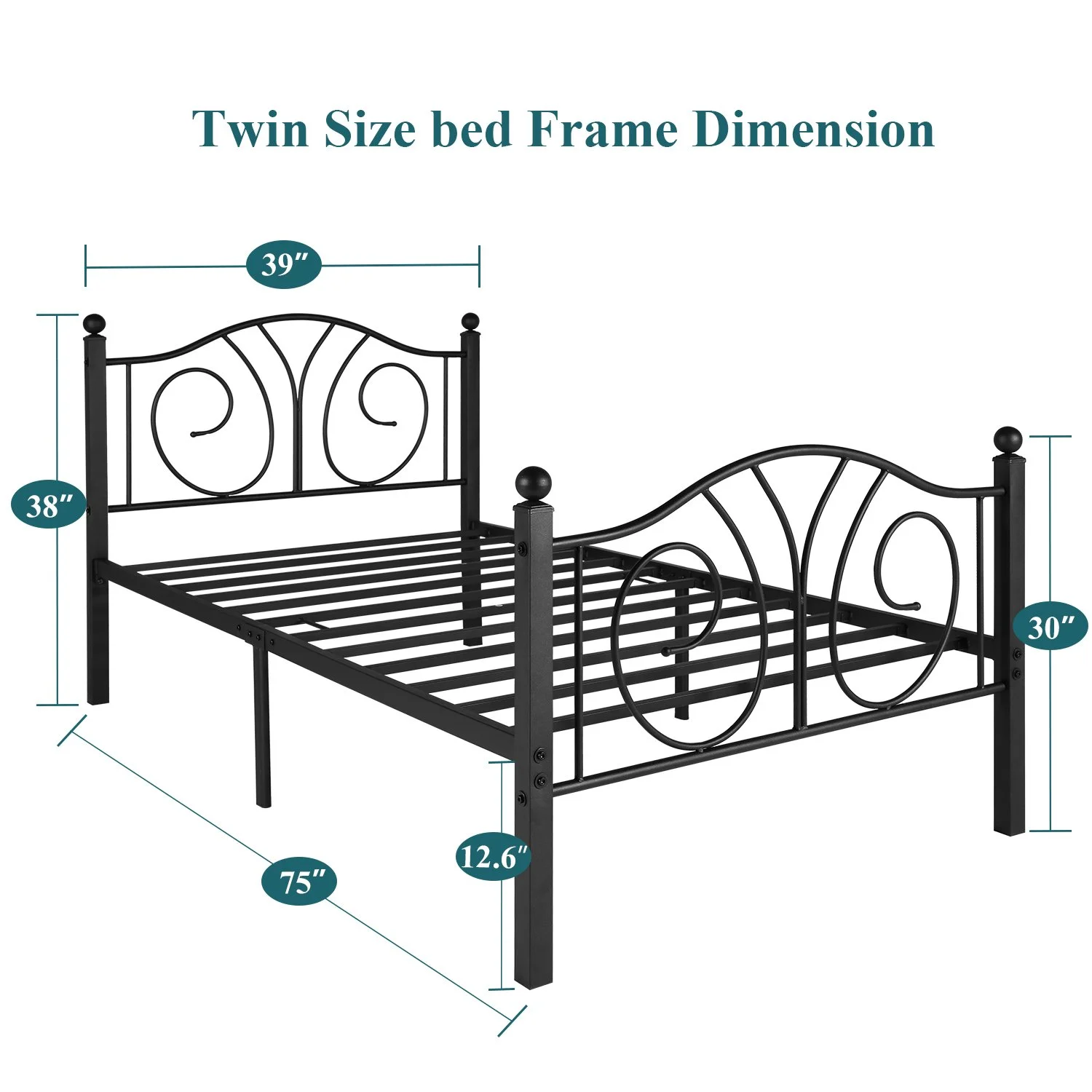 3-Piece Bedroom Sets, Twin Size Metal Bed Frame and 2 Black Nightstands