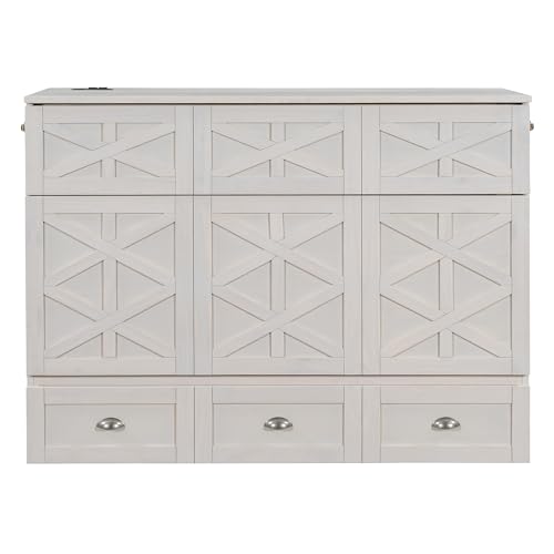 MERITLINE Full Size Murphy Bed with Large Storage Drawer