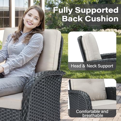 Patio Wicker Chairs Swivel Rocker - Outdoor Swivel Rocking Chairs Set of 2 with Rattan Side Table