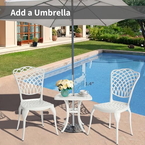 HOMEFUN Bistro Table and Chairs Set of 2 Outdoor 3 Piece Patio Set, Rose Pattern Cast Aluminum Bistro for Garden Balcony