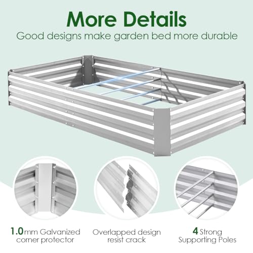 Quictent Raised Garden Bed Galvanized Raised Beds for Gardening Vegetables with Cover 8x4x1 ft Metal Planter Box Outdoor Use (Clear)
