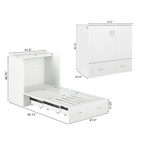 AFI Southampton Queen Murphy Bed Chest with Mattress, Storage, and Built-in Charger in Grey