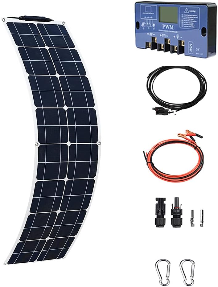 Socentralar Flexible Solar Panel 50W , Monocrystalline 50W Solar Panel Kit with 12V/24V 10A Controller ,Extension Cable for Battery,Car,Yacht ,Boat,RV