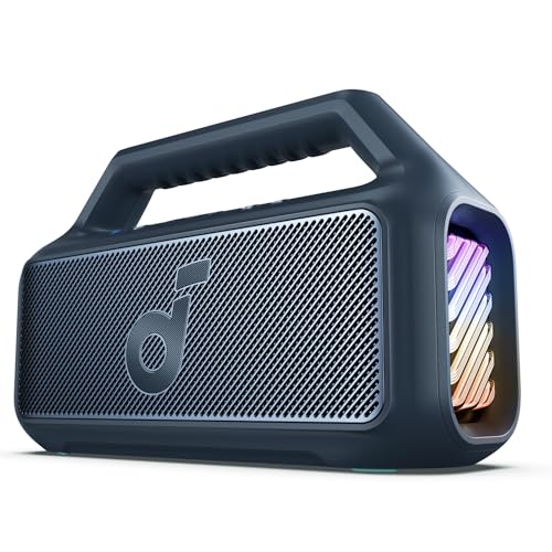 Soundcore Boom 2 by Anker, Outdoor Speaker, 80W, Subwoofer, BassUp 2.0, 24H Playtime, IPX7 Waterproof, Floatable, RGB Lights, USB-C, Custom EQ