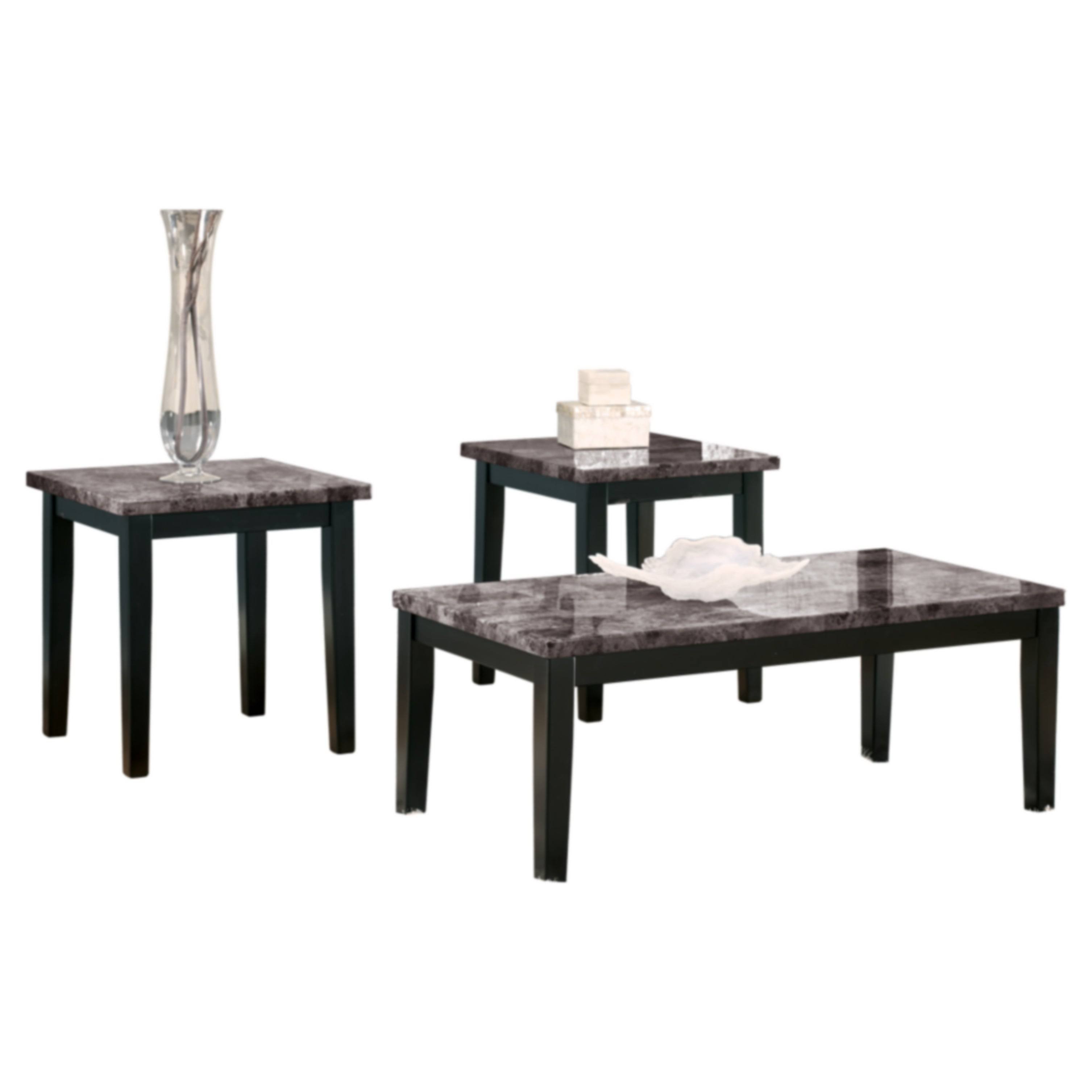 Signature Design by Ashley Maysville Faux Marble 3-Piece Occasional Table Set, Size: Black