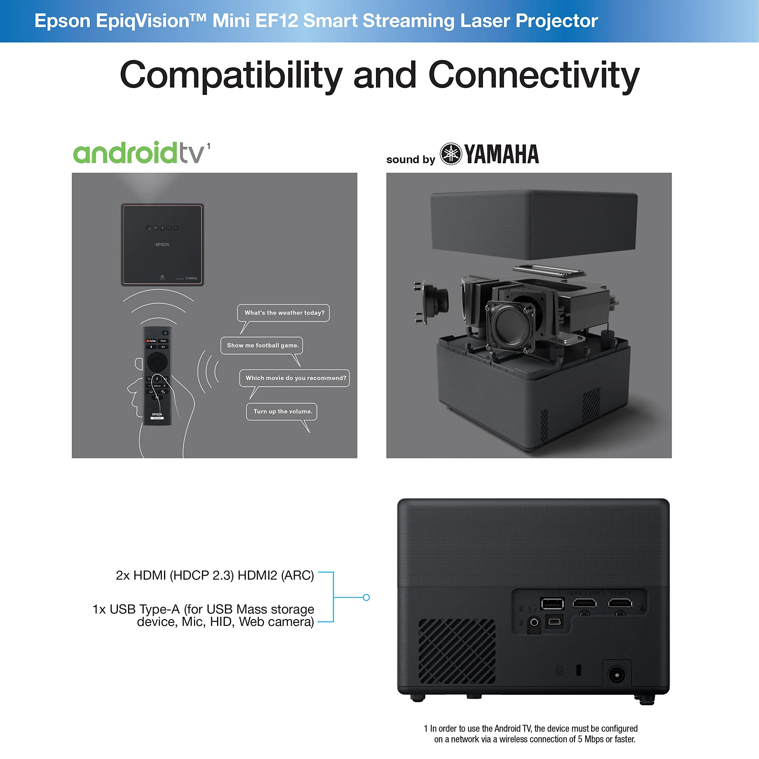 Epson EpiqVision Mini EF12 Smart Streaming Laser Projector