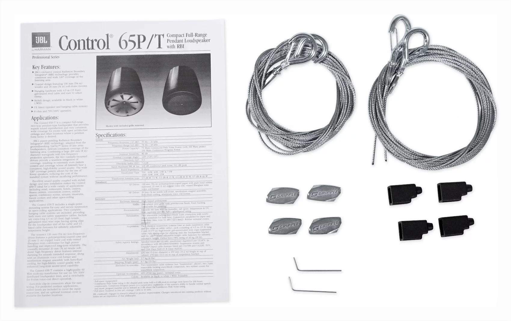 6) JBL Control 65P/T-WH 5.25" 70v White Pendant Speakers For Restaurant/Bar/Cafe
