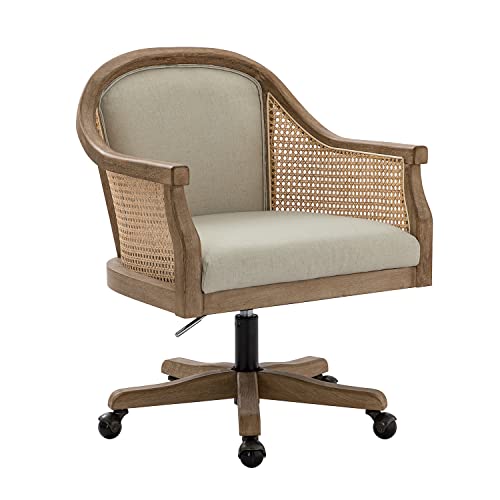 HULALA HOME Rattan Desk Chair, Upholstered Home Office Chair, Vintage Office Chair with Armrest