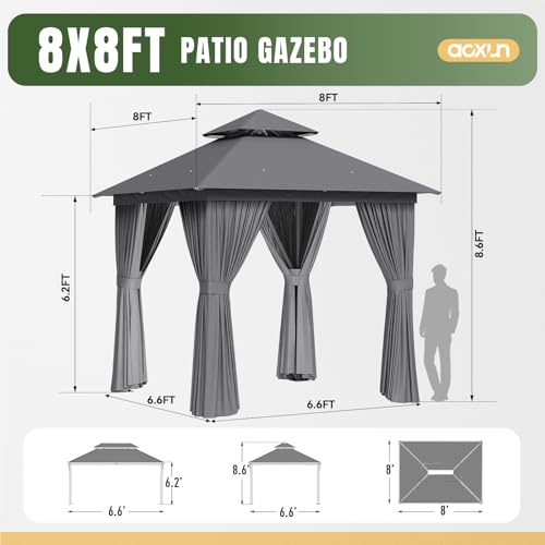 AOXUN Outdoor Gazebo for Patio 10x12, Metal Frame Canopy with Double Roofs