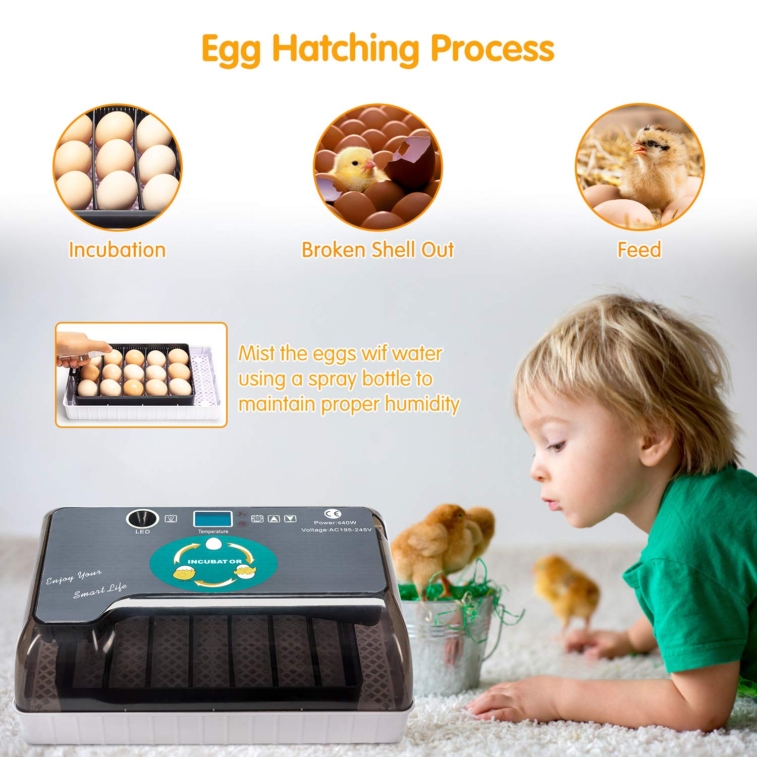 Apdo Egg Incubator, 9-35 Eggs Fully Automatic Poultry Hatcher Machine, Led Candler Automatic Egg Turner Temperature Control