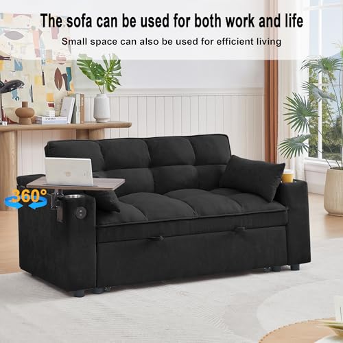 68.11" Corduroy Sleeper Chair Bed with USB Port, Cup Holders & Side Storage Pockets – 3-in-1 Foldable Sofa Bed for Guest Room, Living Room – White