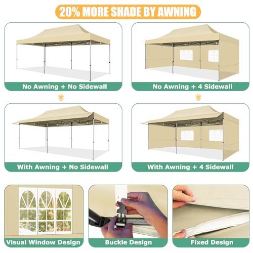 COBIZI 10x10 Pop Up Canopy Tent with Awning