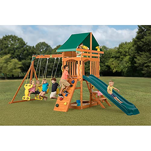Sky View Cedar Backyard Playset | W: 17'10" D: 9'4" H: 9'9" | w/2-Person Glider & 2 Belt Swings | Binoculars