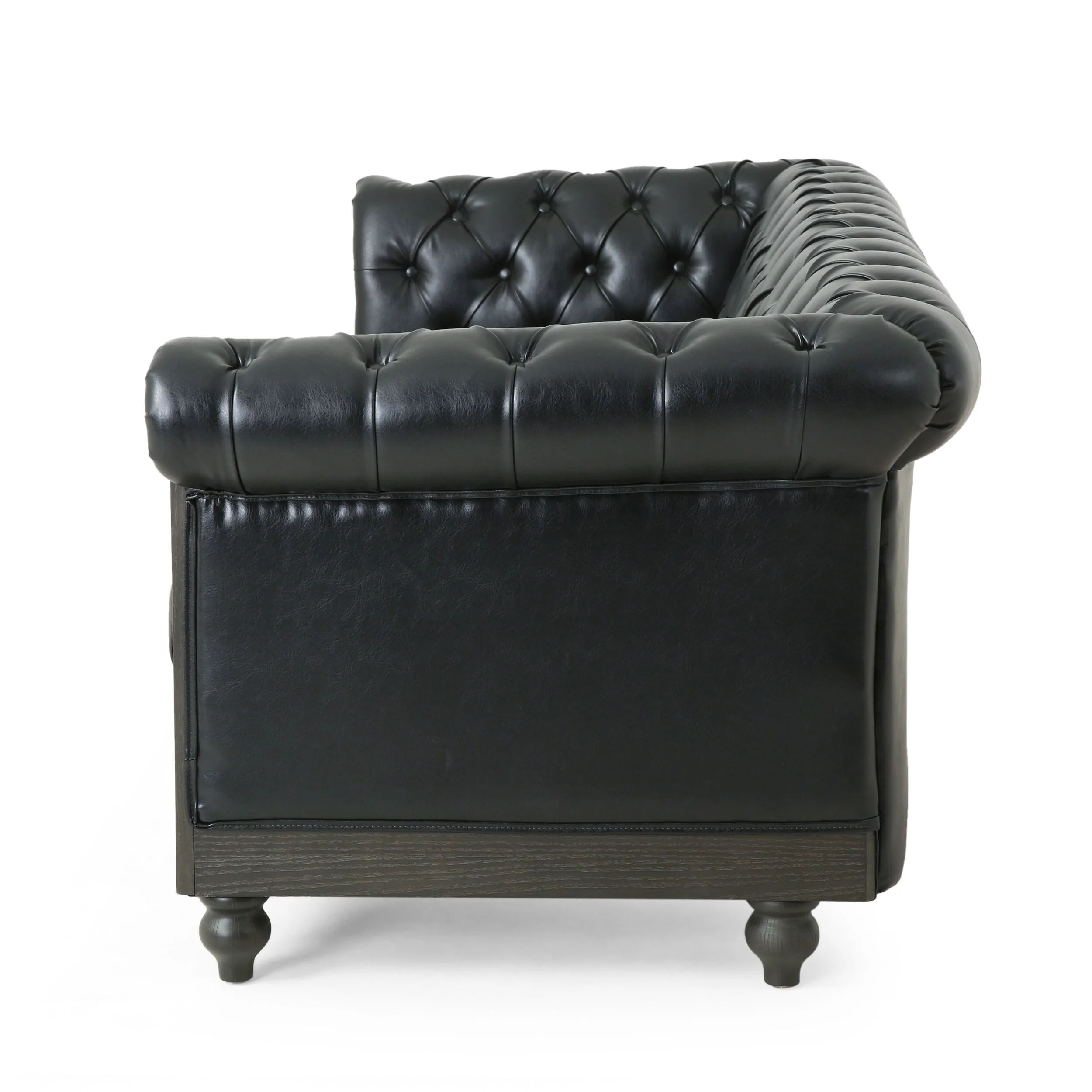 Christopher Knight Home Castalia Nailhead Trim Chesterfield Sofa by  - 78.75" L x 33.50" W x 28.00" H Faux Leather + Midnight Black, Dark Brown Faux