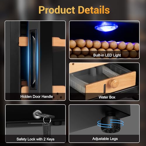 Cigar Electric Humidor, 35L 250 Counts Large Capacity Thermostatic Electric Cigar Cooler Cabinet with Digital LED Screen, Safety Lock