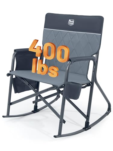 TIMBER RIDGE Folding Rocking Camping Chair, 400lbs Capacity Portable Oversized Outdoor Rocker with Hard Armrests, Cup Holder & Side Pocket