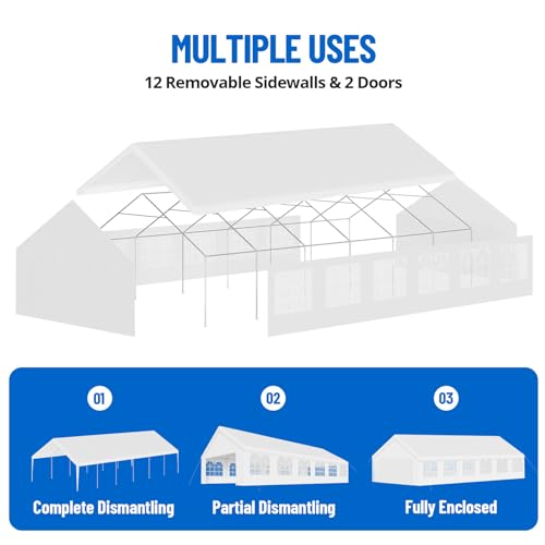 20' x 20' Party Tent Heavy Duty Wedding Tent Outdoor Canopy Event Shelters Upgraded Galvanized Carport with Removable Sidewall Windows for Commercial