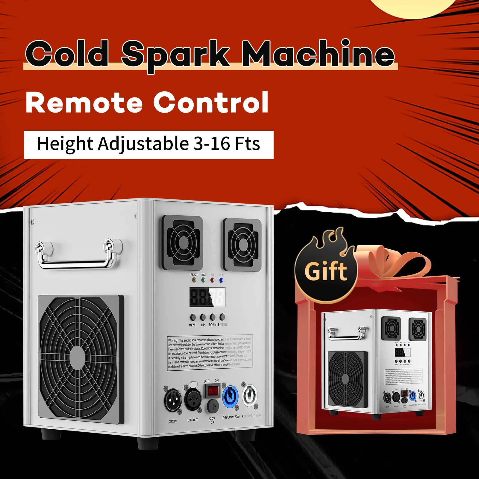 Cold Spark Machine 3-16FT Adjustable Stage Special Effect Machine with Wireless Remote Control DMX Low Noise Stage Equipment for Wedding DJ Disco