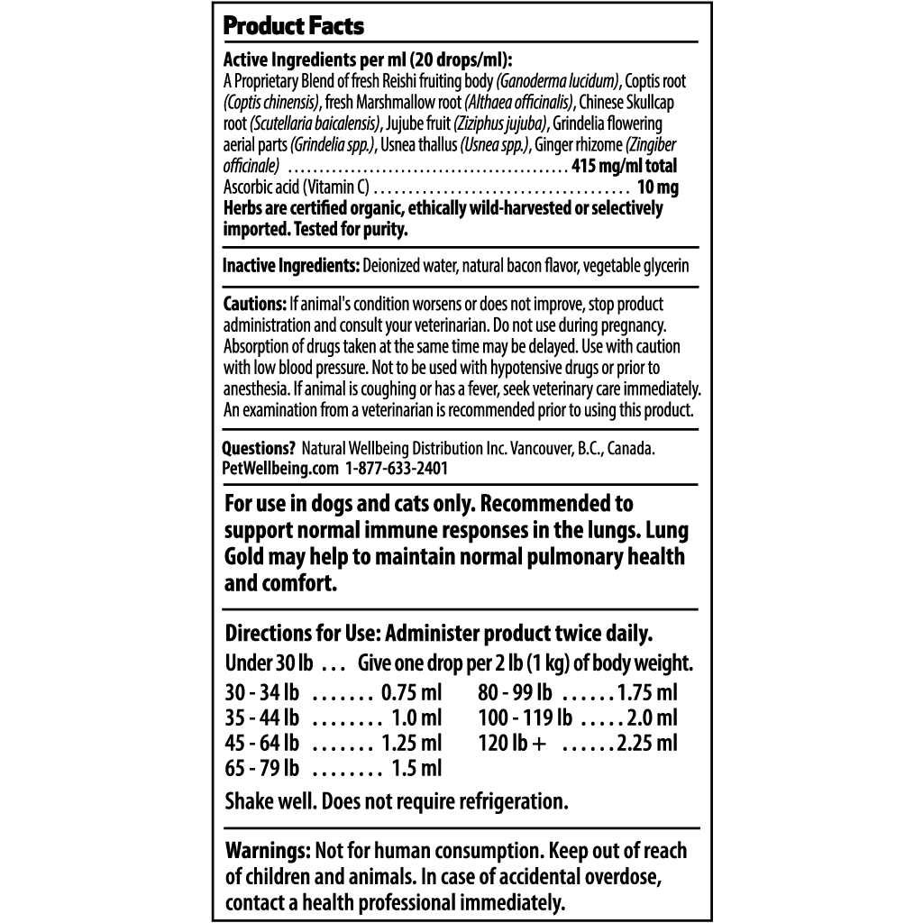 Pet Wellbeing Lung Gold for Cats - Pet Supplies online store