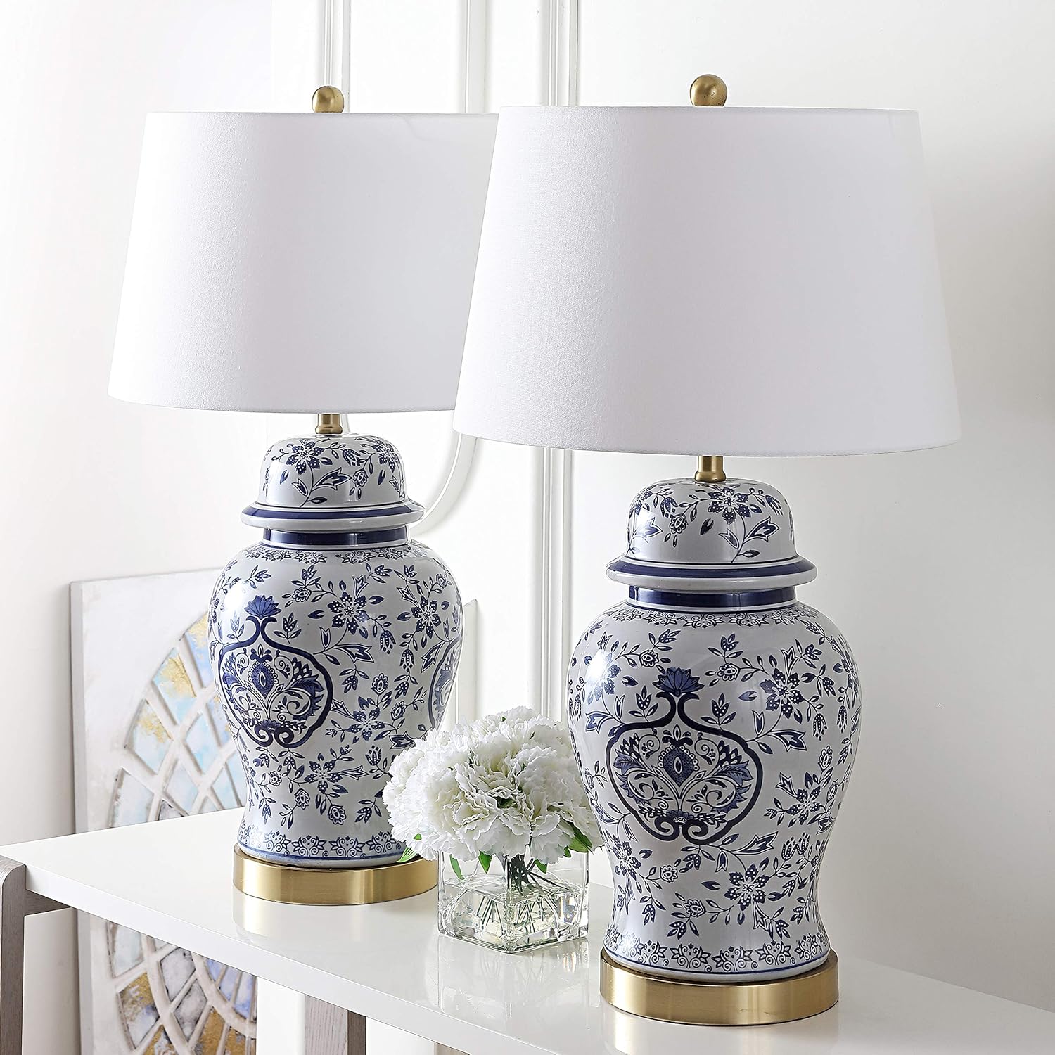 SAFAVIEH Lighting Collection Ariadne Blue/ White Chinoiserie 28-inch Bedroom Living Room Home Office Desk Nightstand Table Lamp Set of 2 (LED Bulbs