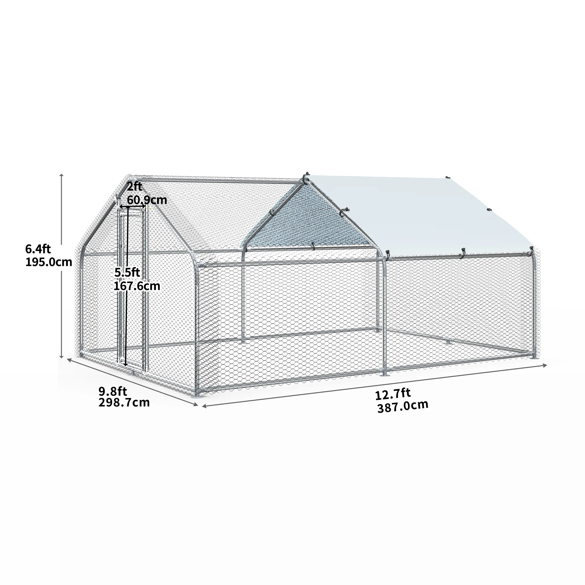 Dextrus Large Metal Chicken Coop Walk-in Poultry Cage Hen Run House Rabbits Habitat Cage Spire Shaped Coop with Waterproof and Anti-Ultraviolet Cover