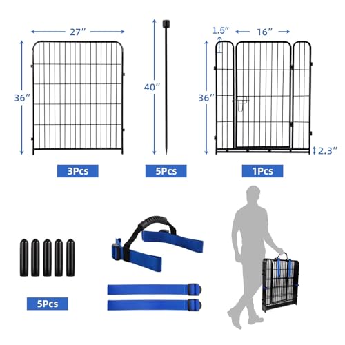 ADAVIN Tall Garden Fence with Gate, 48 in(H) 8 Panels Heavy Duty Iron Metal Animal Barrier Fence, Indoor Dog Playpen, Temporary Fencing