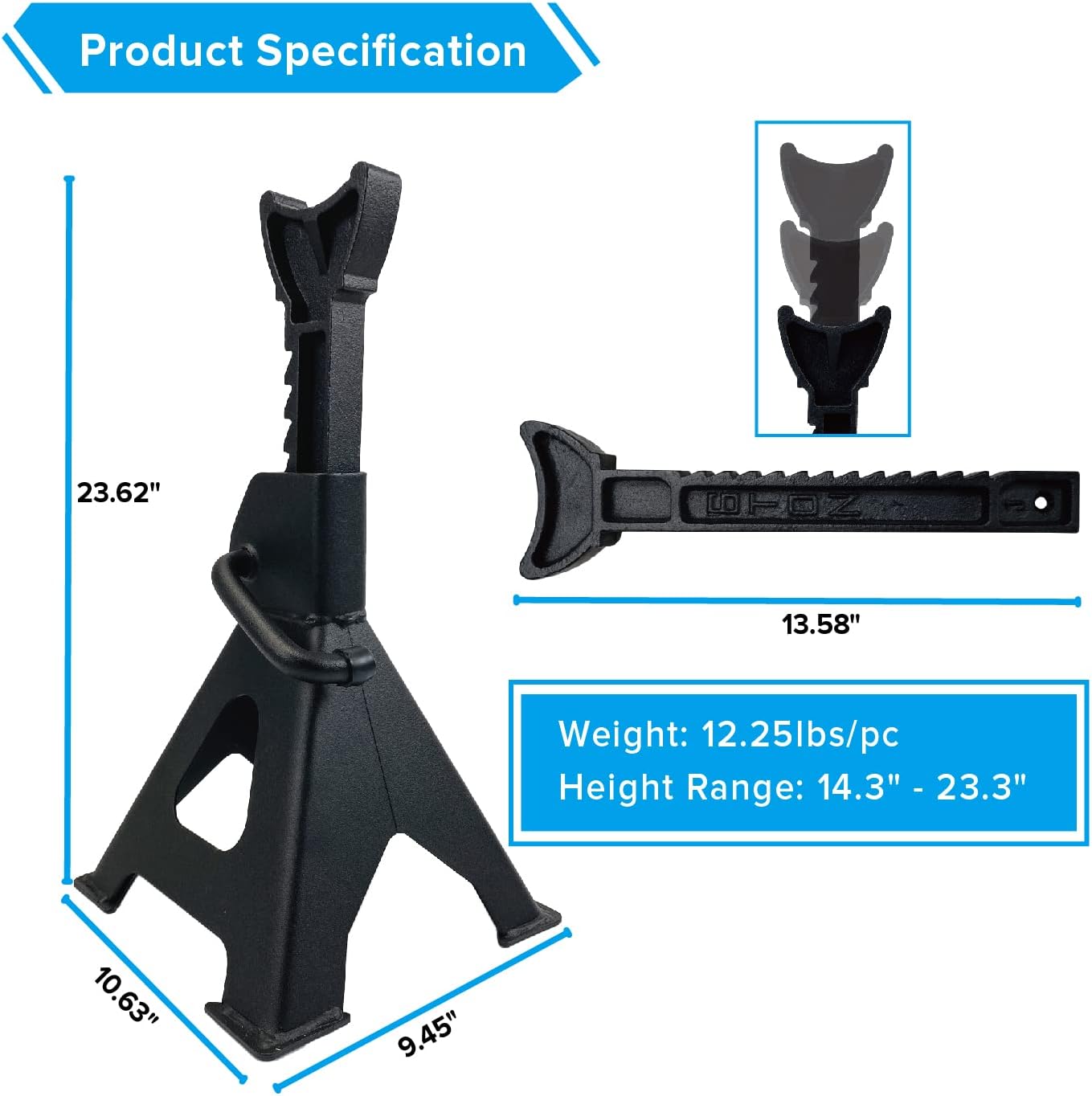Donext Jack Stand 6 Ton Capacity Steel, Self-Locking Lifting Design Heavy Duty Jack Stands for Auto Vehicle Truck SUV, 1 Pair, Black