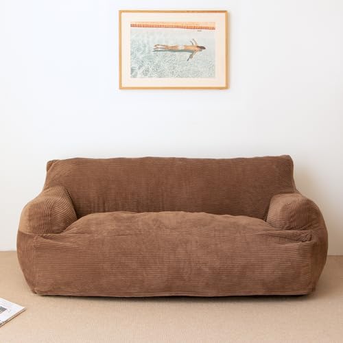 N&V Giant Twin Size Bean Bag Sofa, Foam Filling Floor Sofa, Includes Removable and Machine Washable Cover, Brown
