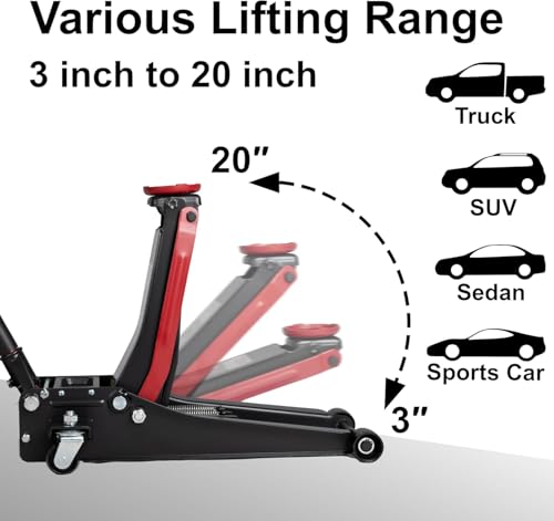 3-Ton (6600lbs) Low-Profile Dual Pistons Heavy-Duty Steel Racing Floor Jack with Quick Lift Hydraulic Pump
