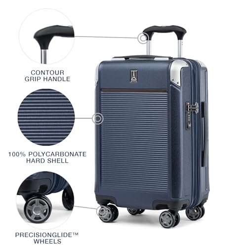 Travelpro Platinum Elite Hardside Expandable Carry on Luggage, 8 Wheel Spinner, TSA Lock, Hard Shell Polycarbonate Suitcase, Metallic Sand